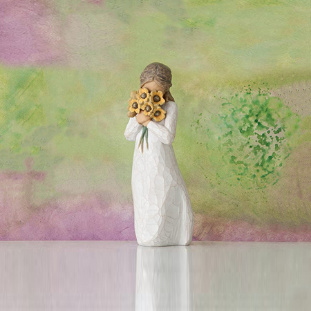 Willow Tree Warm Embrace, Sculpted Hand-Painted Figure on watercolor background