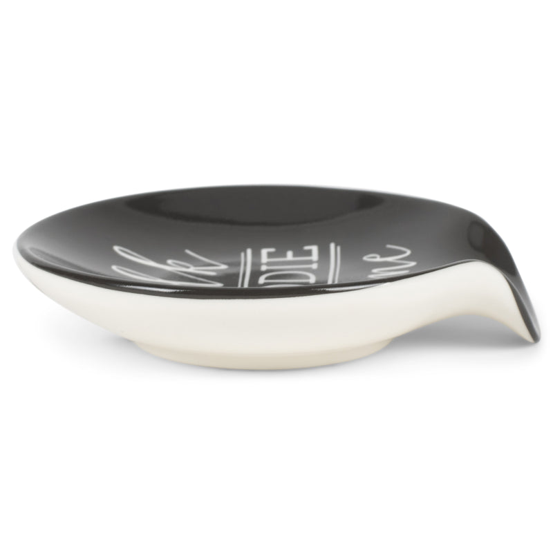 DEMDACO Talk Foodie To Me 4.5 x 4 Glossy Black Ceramic Stoneware Kitchen Spoon Rest