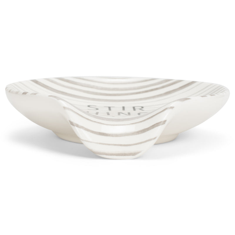 DEMDACO Stir Things Up 4.5 x 4 Glossy White and Grey Stripe Ceramic Stoneware Kitchen Spoon Rest