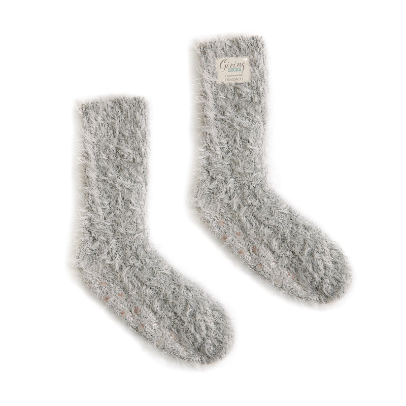 Taupe Fuzzy Womens One Size Polyester Blend Crew Style Gift Boxed Giving Socks