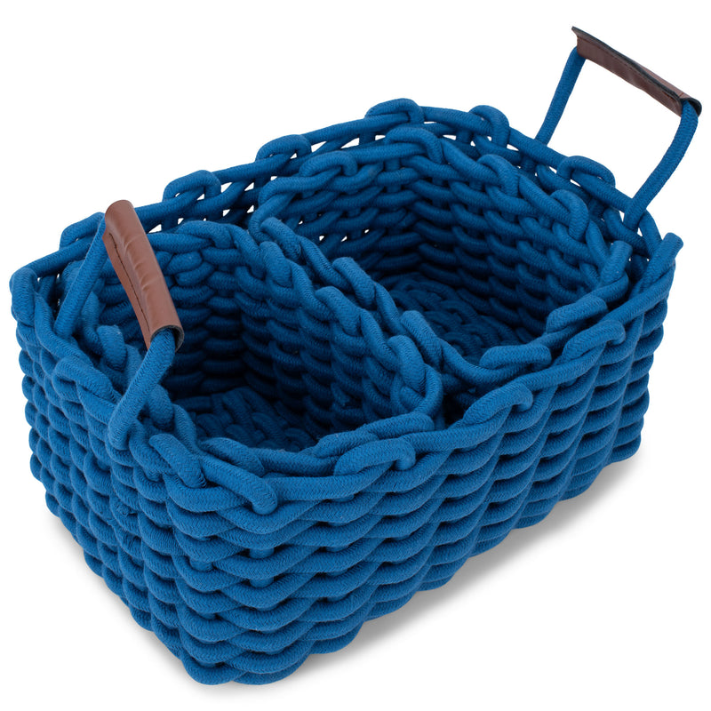 Nat & Jules Thick Woven 12 x 10 Polyester Knit Nesting Shelf Baskets Set of 3, Navy Blue