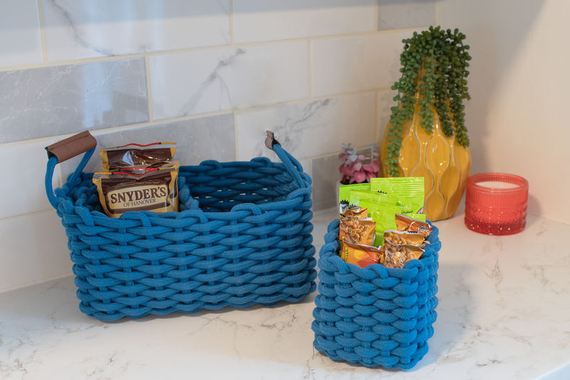 Nat & Jules Thick Woven 12 x 10 Polyester Knit Nesting Shelf Baskets Set of 3, Navy Blue