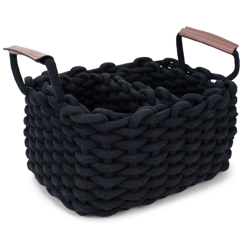 Nat & Jules Thick Woven 12 x 10 Polyester Knit Nesting Shelf Baskets Set of 3, Black