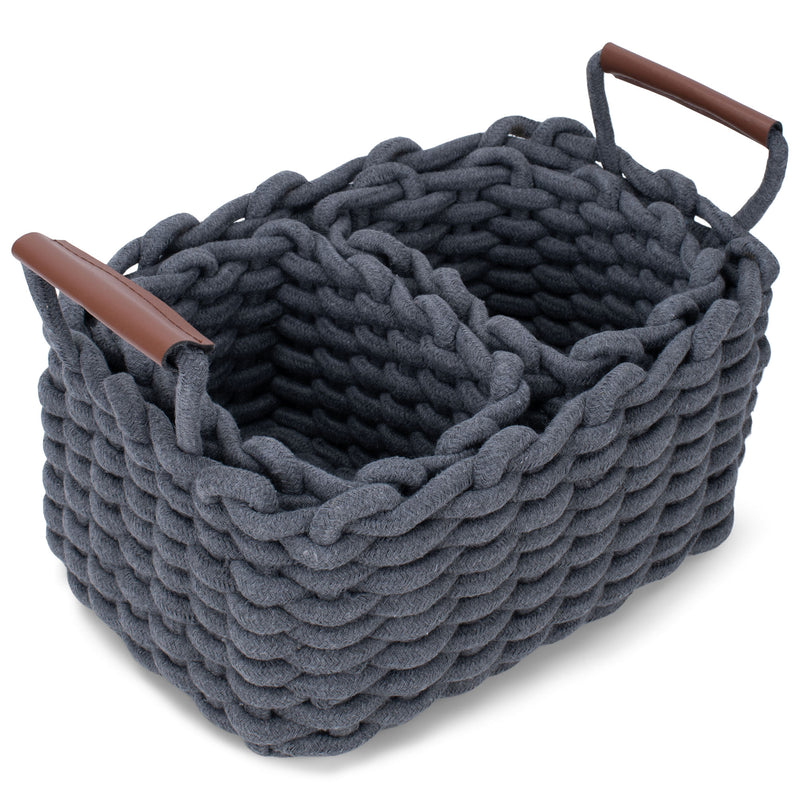 Nat & Jules Thick Woven 12 x 10 Polyester Knit Nesting Shelf Baskets Set of 3, Grey