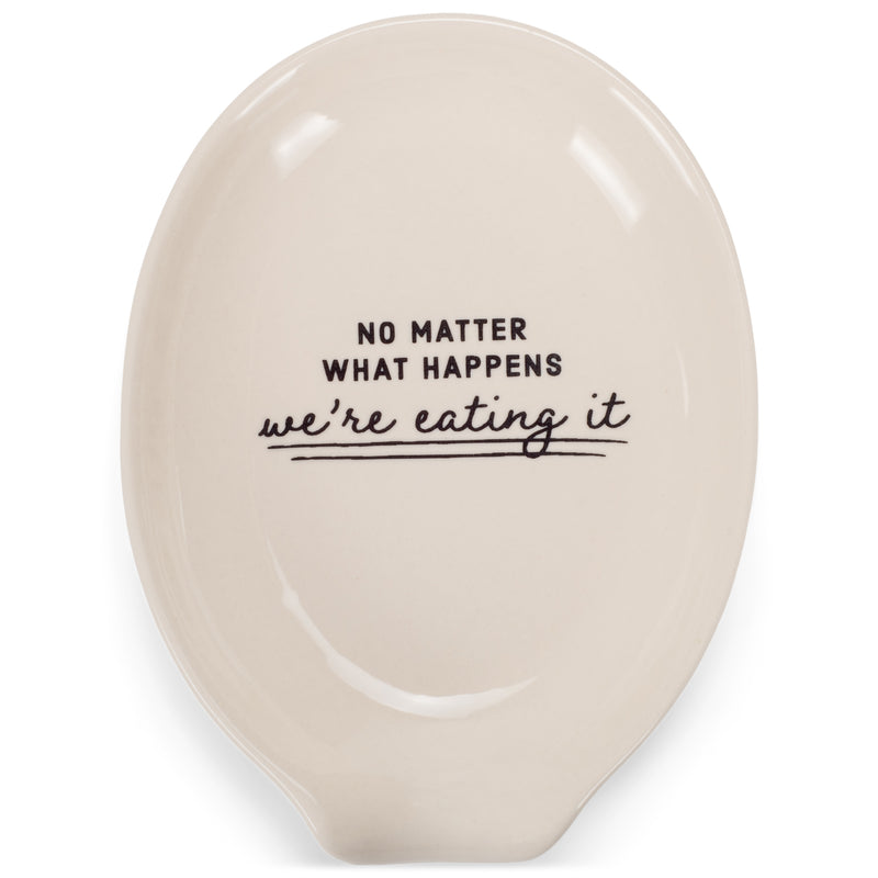 Nat & Jules We're Eating It White 6 x 4 Ceramic Oval Countertop Spoon Rest