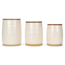 Nat & Jules Lidded White 6 inch Ceramic and Wood Kitchen Canisters Set of 3