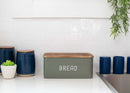 Nat & Jules Matte Green 17 x 8 Metal Enamel Rubber Wood Lidded Bread Box