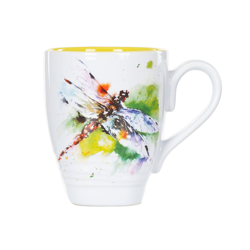 Dean Crouser Dragonfly Watercolor Yellow On White 16 Ounce Glossy Stoneware Mug With Handle