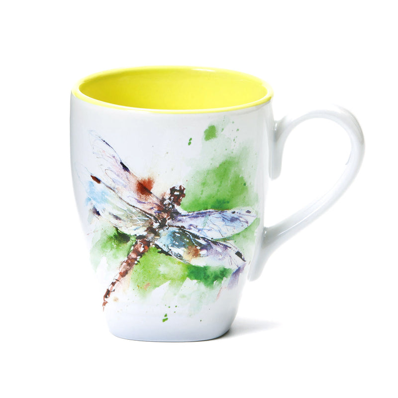 Dean Crouser Dragonfly Watercolor Yellow On White 16 Ounce Glossy Stoneware Mug With Handle