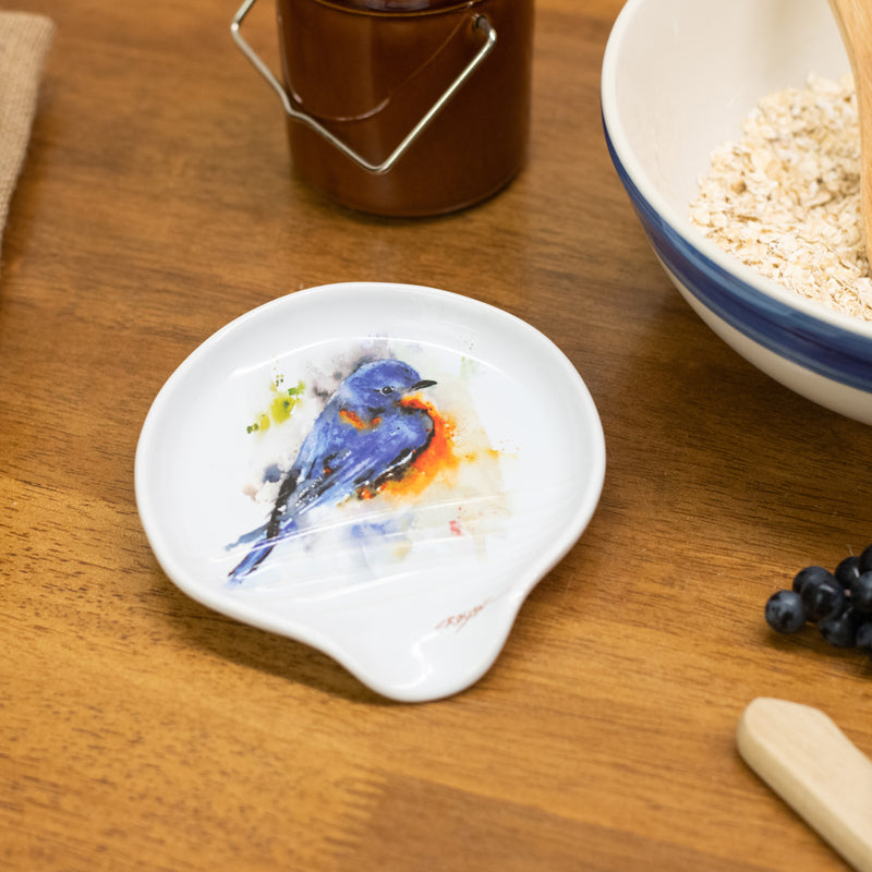 DEMDACO Dean Crouser Bluebird Watercolor 5 x 5 Glossy Ceramic Stoneware Spoon Rest