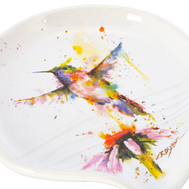 Dean Crouser 5 x 5 Glossy Ceramic Stoneware Spoon Rest (Hummingbird Watercolor)