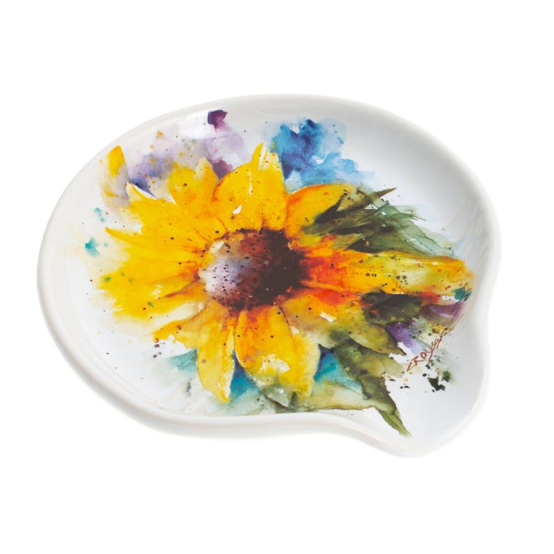 DEMDACO Sunflower Watercolor Yellow On White 5 x 5 Glossy Stoneware Spoon Rest