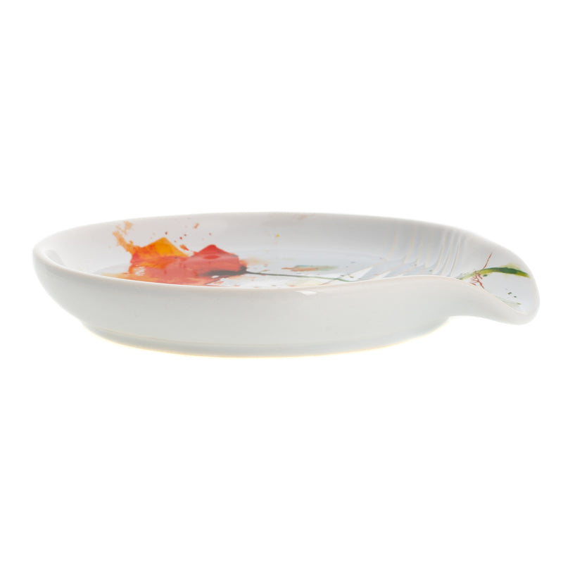 Dean Crouser Poppy Flower Floral Watercolor Red 5 x 5 Glossy Ceramic Stoneware Spoon Rest