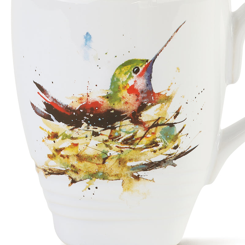 Dean Crouser Hummingbird In Nest Watercolor Blue 16 ounce Glossy Ceramic Stoneware Mug