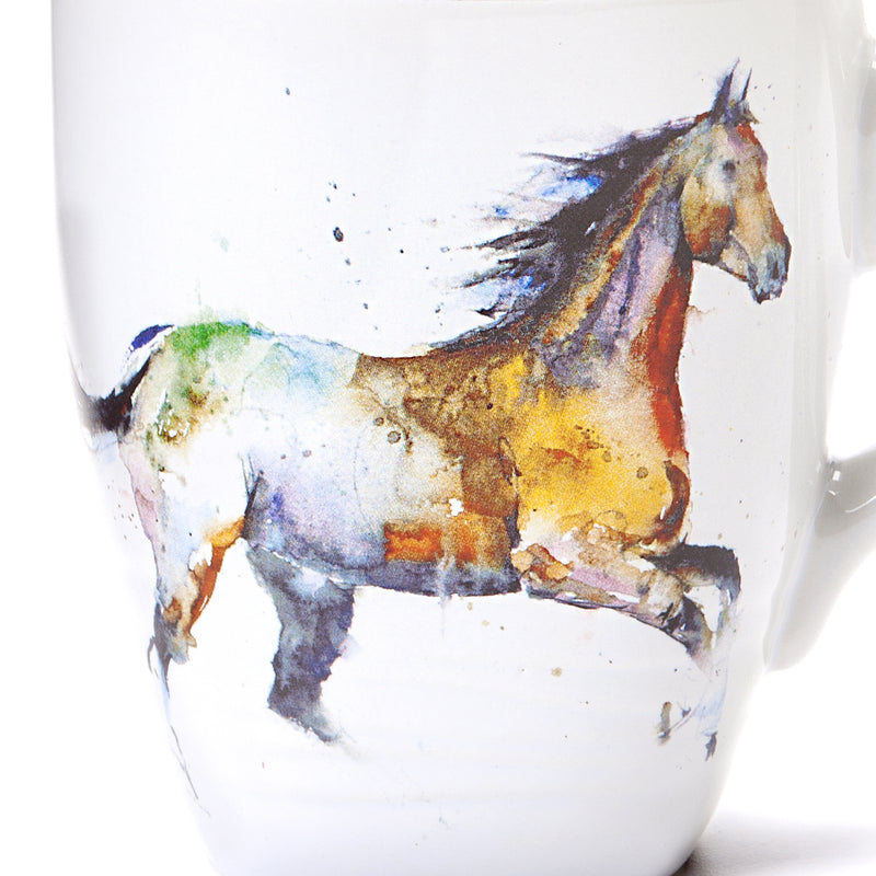 Dean Crouser Running Horse Watercolor Brown 16 Ounce Glossy Stoneware Mug With Handle