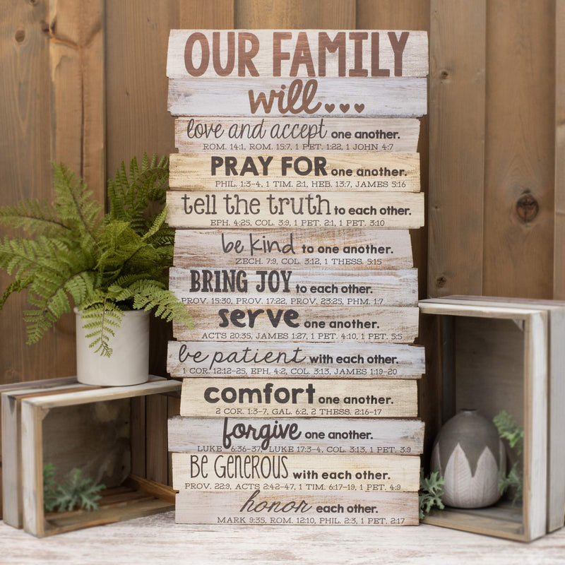 Lighthouse Christian Products Our Family Will Love One Another Rustic Stacked Pallet 15.25 x 29.25 Wood Plaque