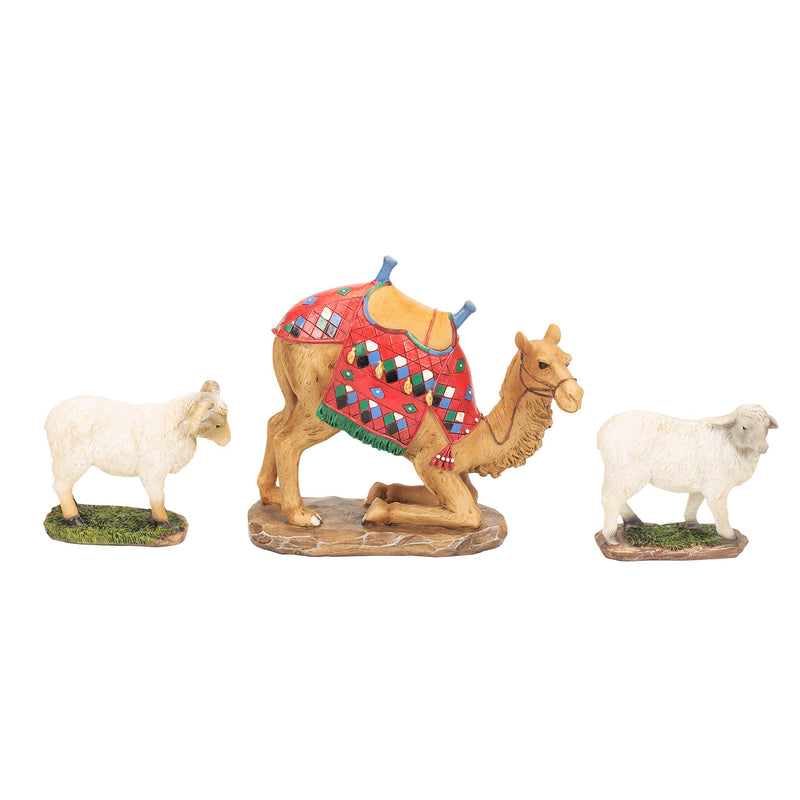 Set of 3 Kneeling Camel and Two Awassi Sheep Nativity Figurines - 7 inch Scale