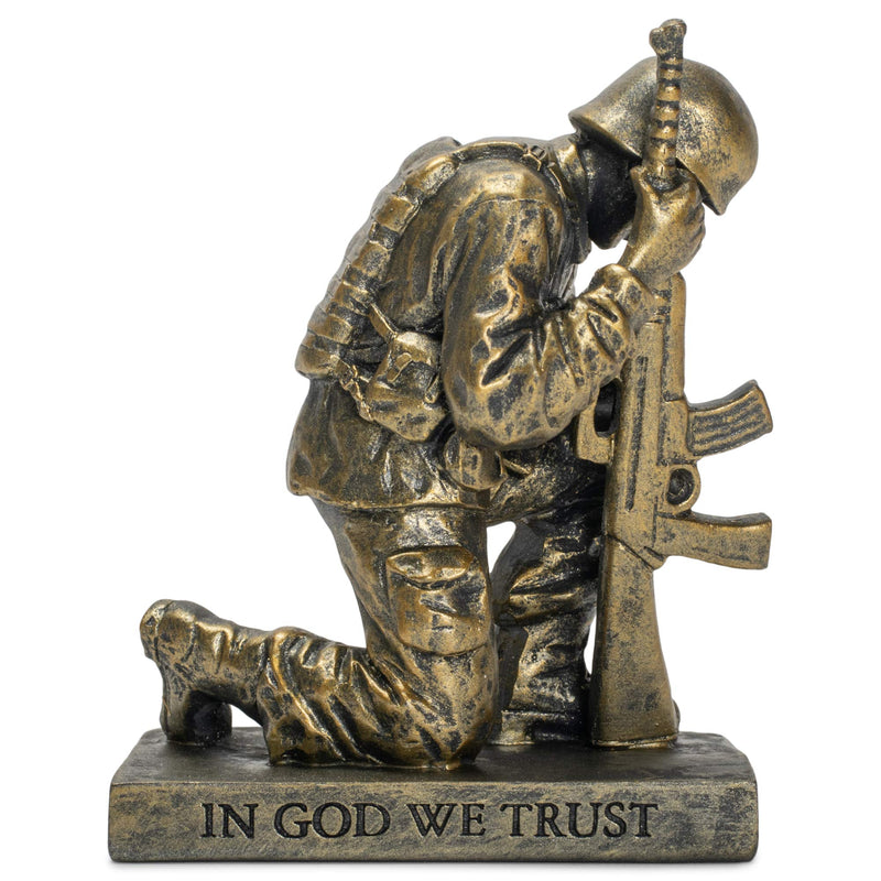 Dicksons Duty Faith God Praying Soldier 5 inch Gold Resin Stone Table Top Figurine