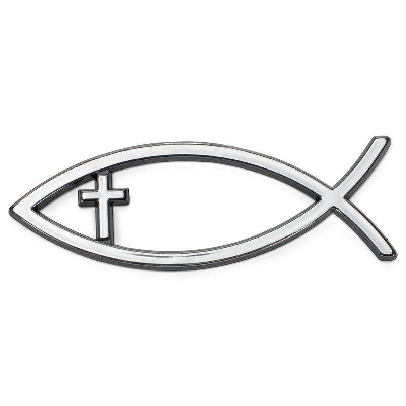 Harbor House Large Silver Christian Cross Fish Auto Emblem