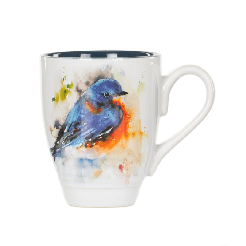 Dean Crouser Bluebird Watercolor Blue On White 16 Ounce Glossy Stoneware Mug With Handle