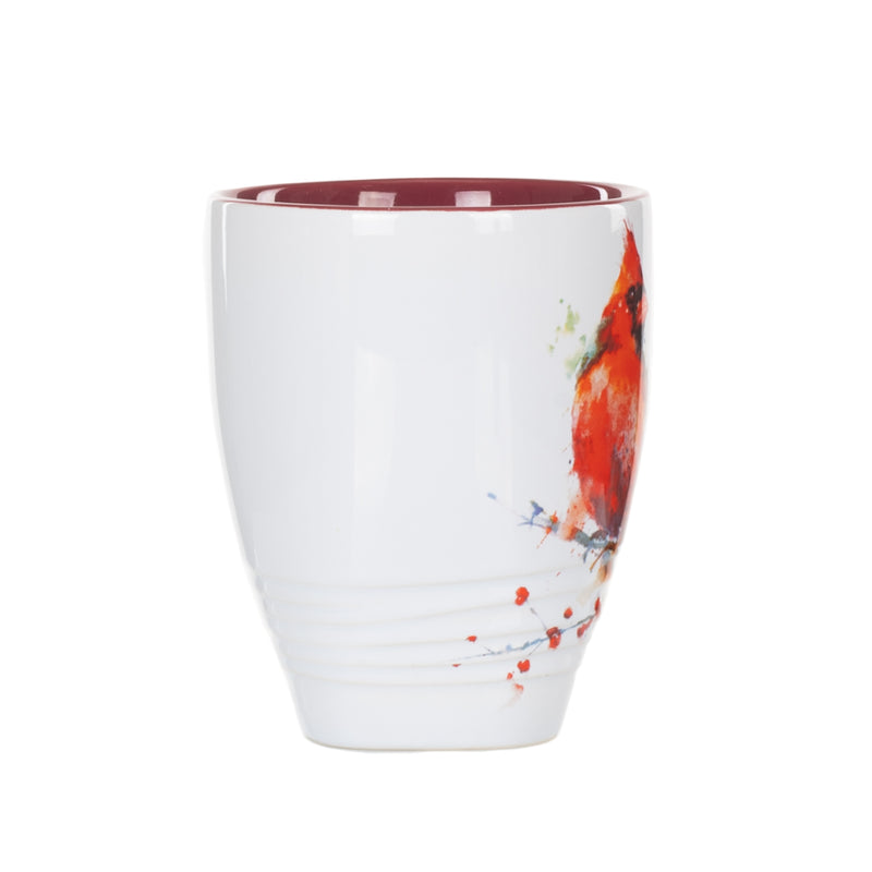 Dean Crouser Cardinal Watercolor Red On White 16 Ounce Glossy Stoneware Mug With Handle
