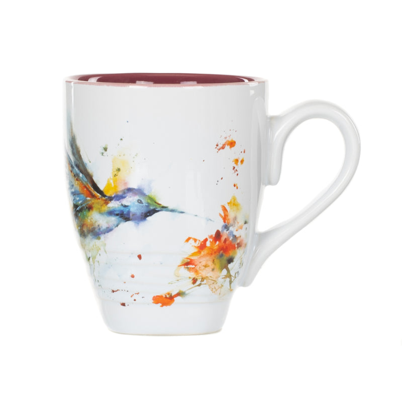 DEMDACO Dean Crouser Hummingbird Watercolor Red On White 16 Ounce Glossy Stoneware Mug With Handle
