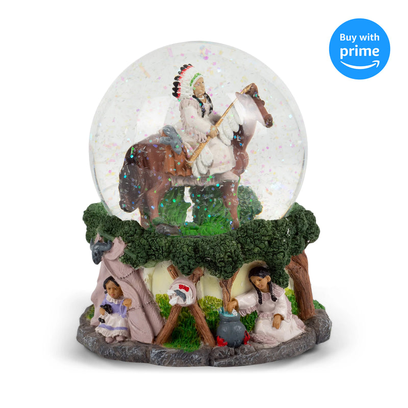 Front view of Native American Chief Musical Snow Globe