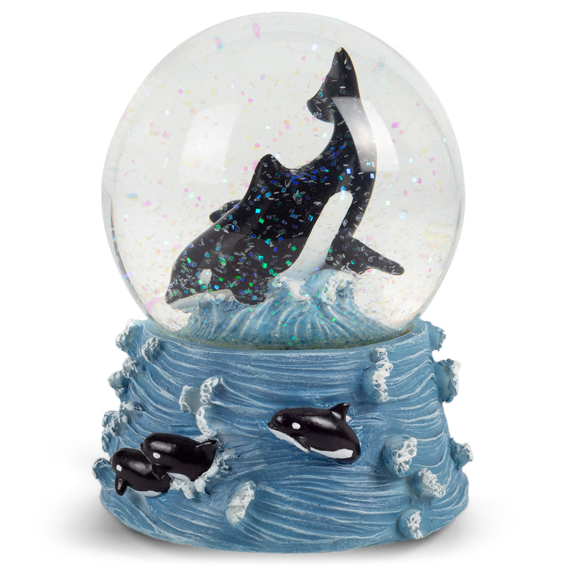 Killer Whales Swimming in The Ocean Glass Musical Snow Globe Plays Song Over The Waves