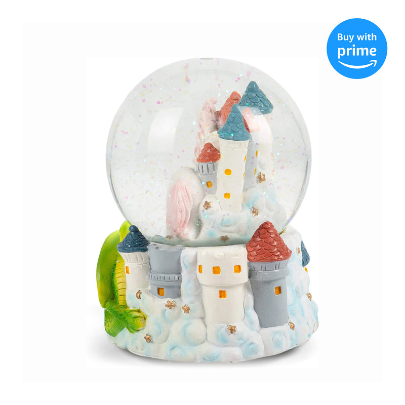 Castle Unicorn with Green Dragon Figurine 100MM Water Globe Plays Tune You are My Sunshine