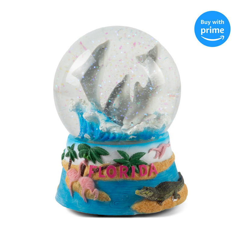 Front view of Florida Dolphins Figurine Musical Snow Globe