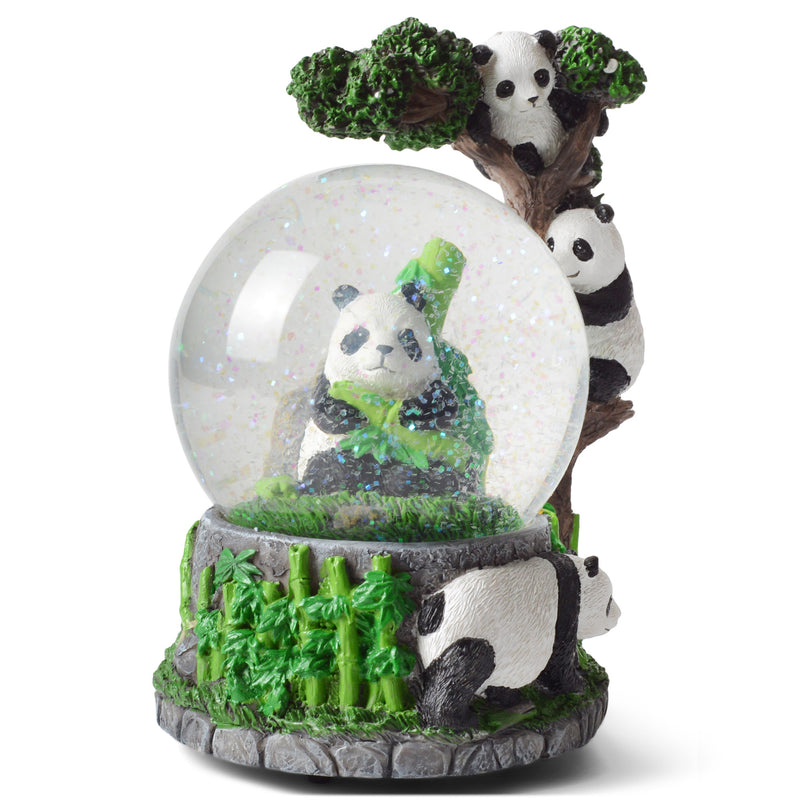 Front view of Playful Panda Bears Musical Snow Globe