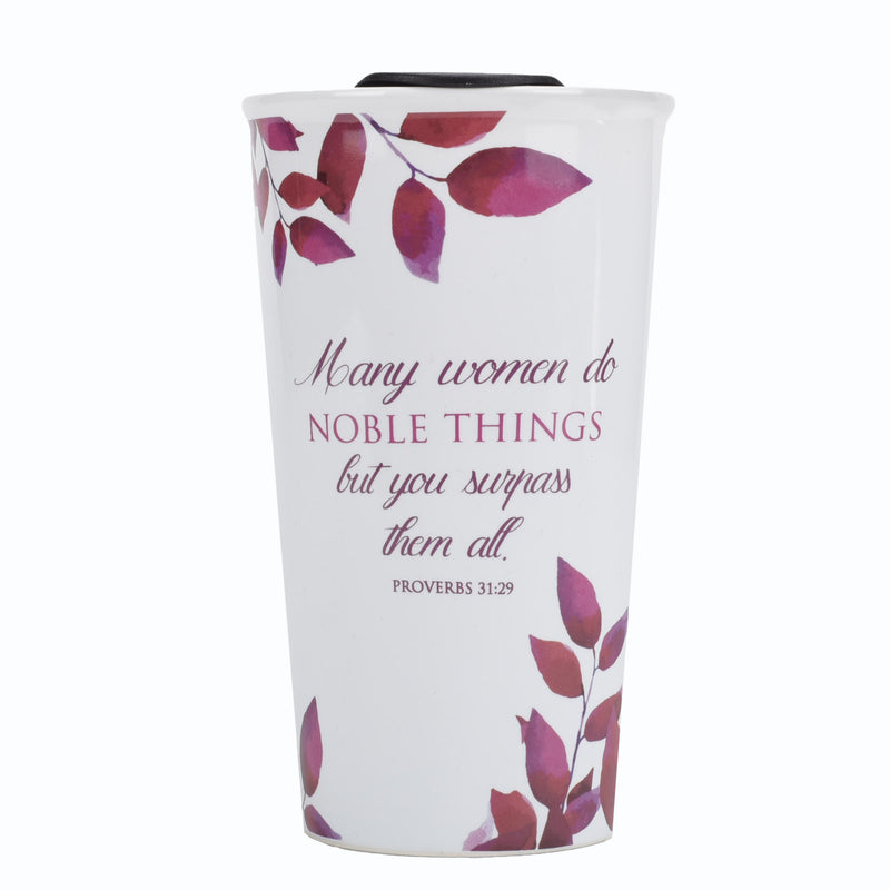 Elanze Designs Proverbs Woman Noble Things Inspirational 12 Ounce Ceramic Stoneware Travel Tumbler Mug
