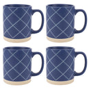Elanze Designs Modern Plaid Raw Clay Bottom Navy Blue 13 ounce Ceramic Coffee Mugs Set of 4