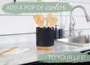 Glossy X-Large Ceramic Stoneware Cork Bottom Kitchen Utensil Holder, Black