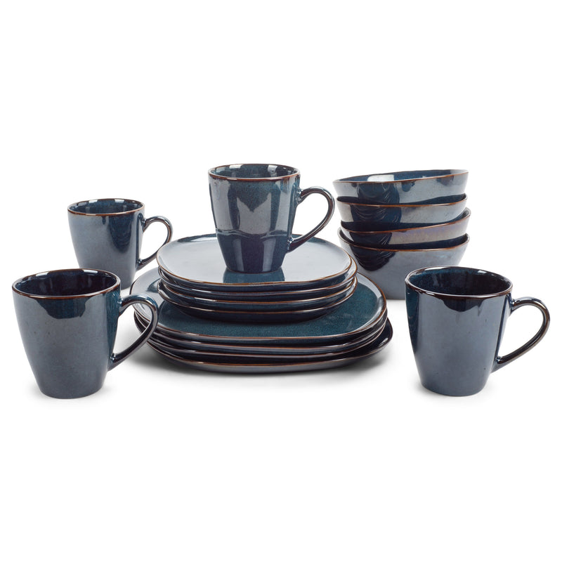 Modern Chic Smooth Ceramic Stoneware Dinnerware 16 Piece Set - Service for 4, Navy Blue