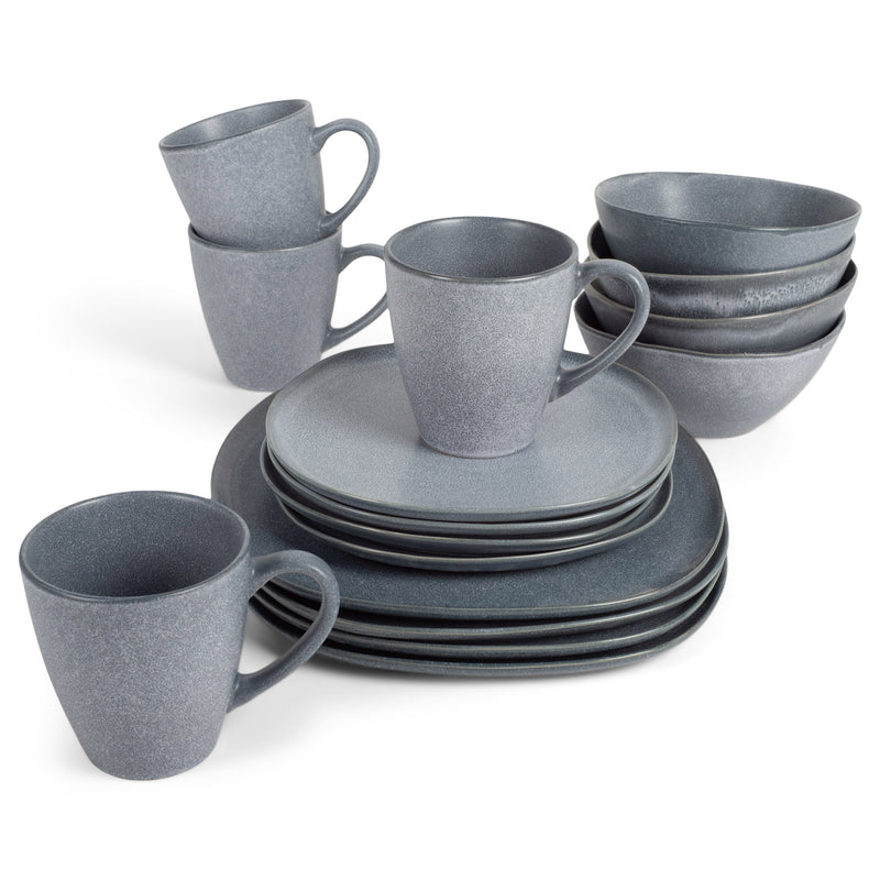 Modern Chic Smooth Ceramic Stoneware Dinnerware 16 Piece Set - Service for 4, Slate Grey