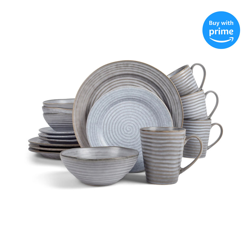 Complete set of Slate Grey Modern Chic Ribbed Dinnerware 16 Piece Set