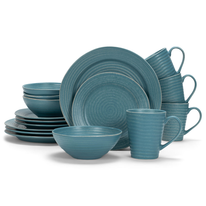 Elanze Designs Chic Ribbed Ceramic Stoneware Dinnerware 16 Piece Set - Service for 4, Turquoise