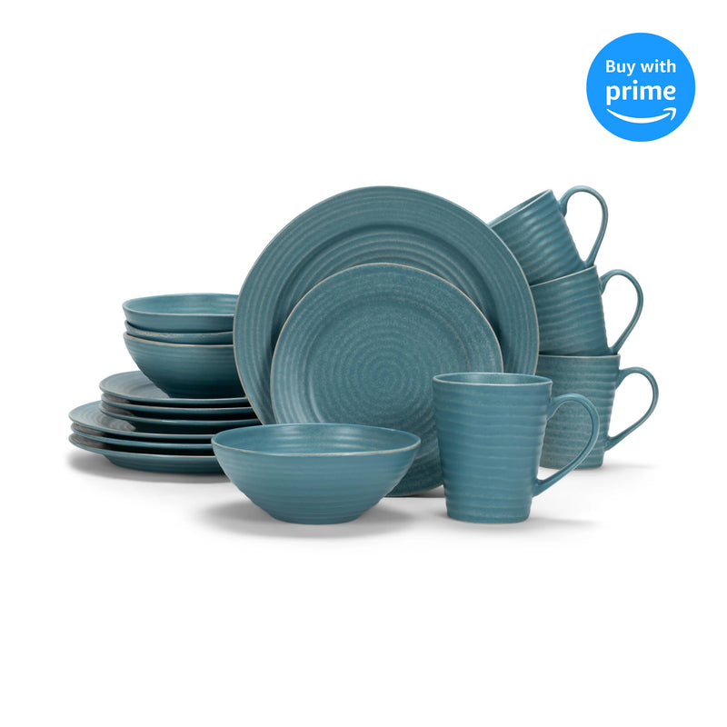 Complete set of Turquoise Chic Ribbed Dinnerware 16 Piece Set