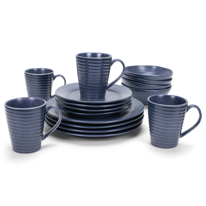 Elanze Designs Chic Ribbed Ceramic Stoneware Dinnerware 16 Piece Set - Service for 4, Royal Blue