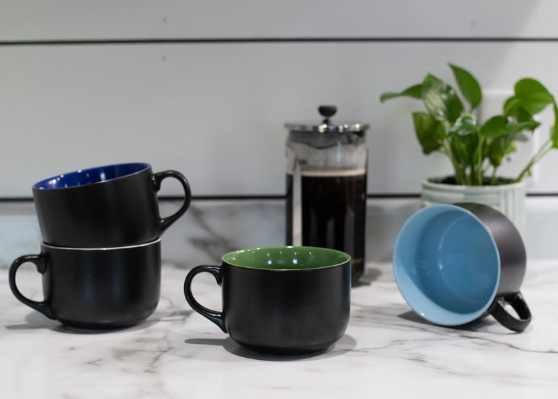 Elanze Designs Large Color Pop 24 ounce Ceramic Jumbo Soup Mugs Set of 4, Blue Green White