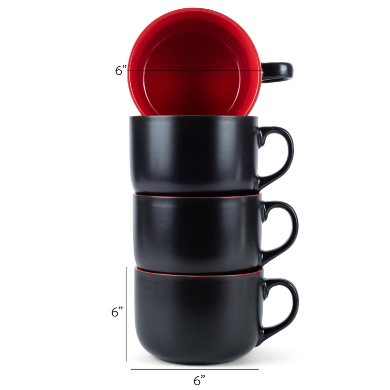 Elanze Designs Large Color Pop 24 ounce Ceramic Jumbo Soup Mugs Set of 4, Red