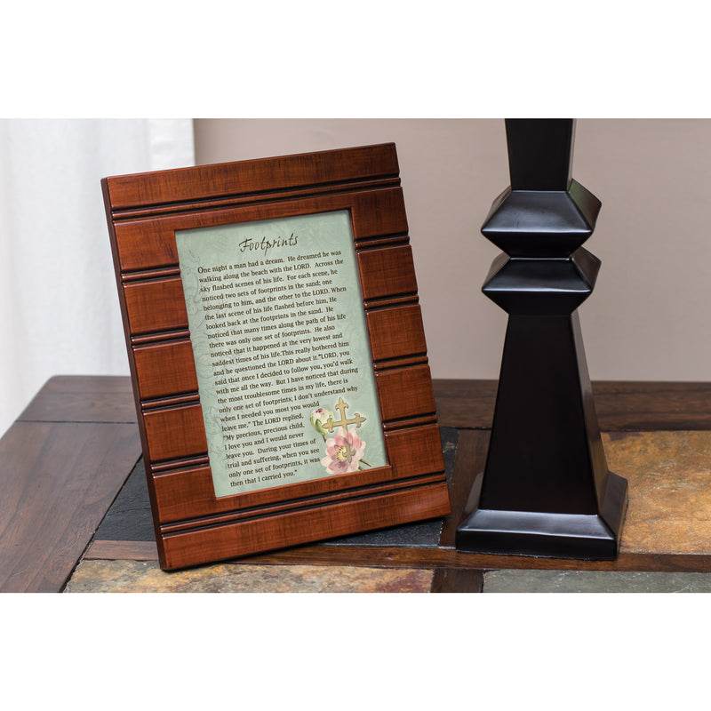 Footprints in the Sand Cross 8 x 10 Beaded Board Wood Finish Picture Frame Plaque