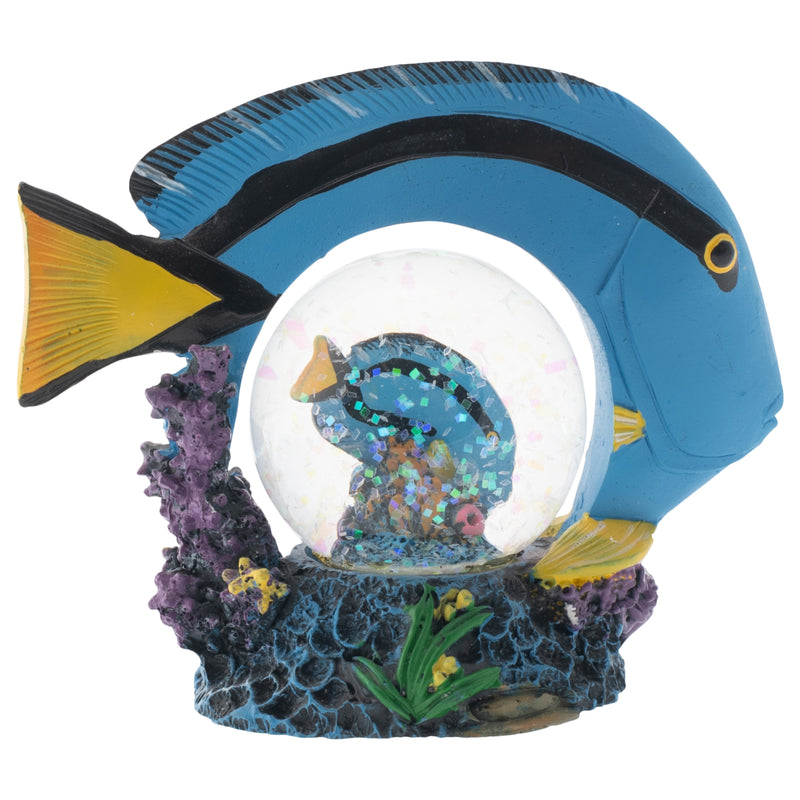 Front view of Royal Blue Tang Fish Figurine Glitter Snow Globe