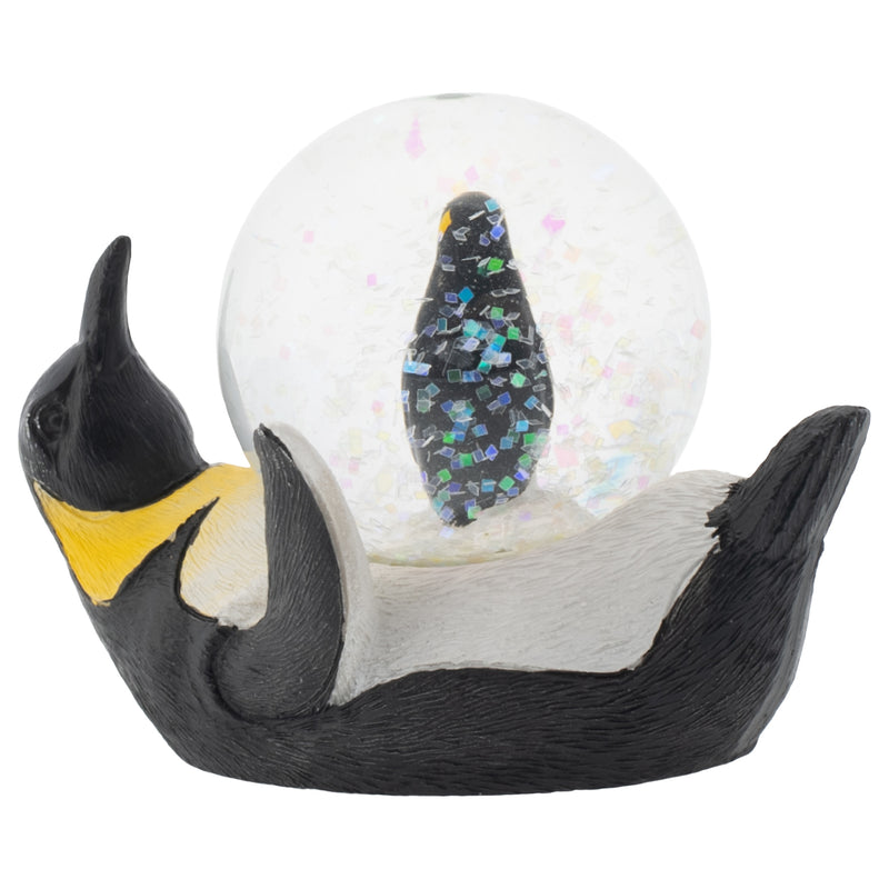 Front view of Yellow Neck Penguin Mommy and Chick Figurine Glitter Snow Globe