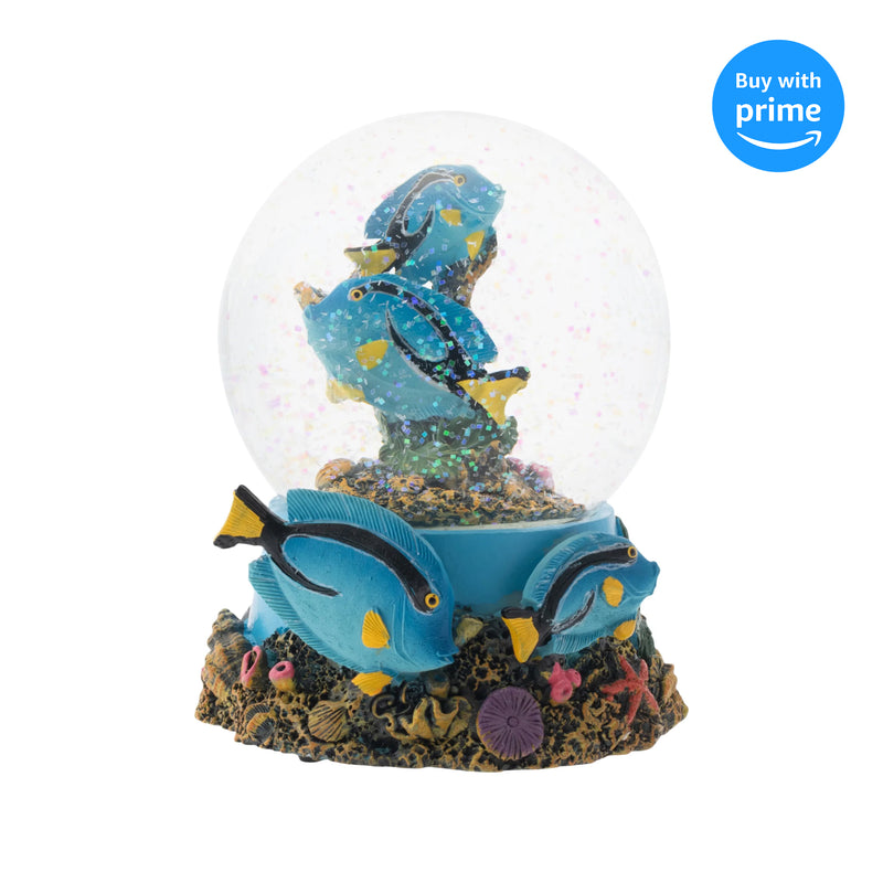 Front view of Royal Blue Tang Fish Musical Snow Globe