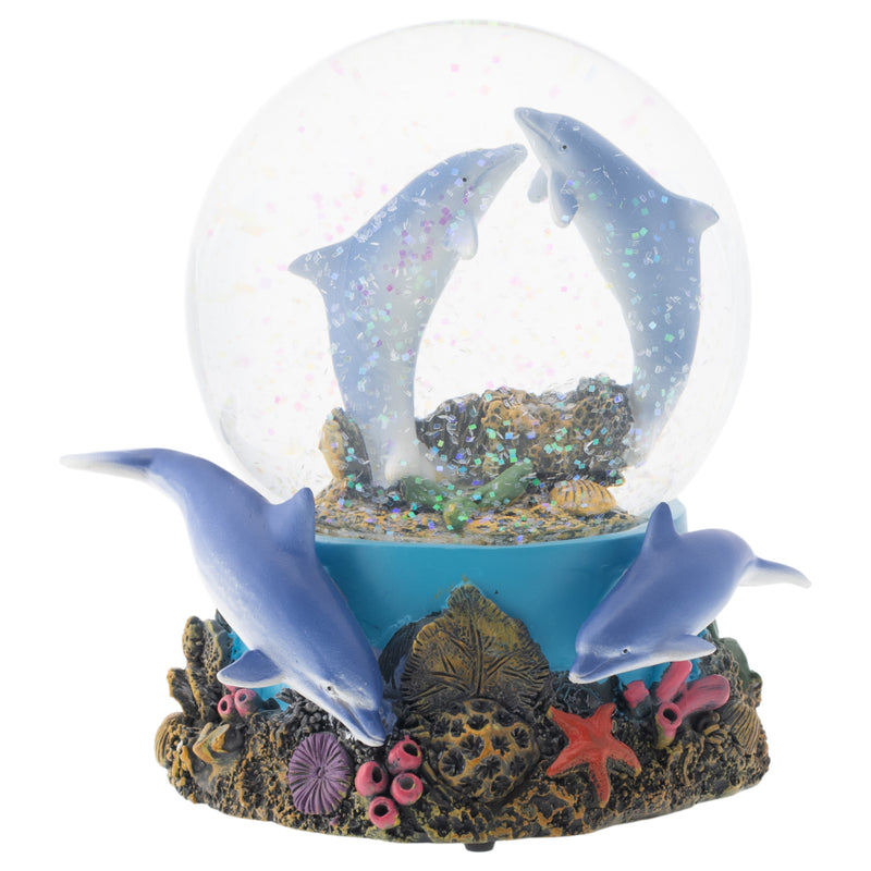 Coral Reef Dolphin Pod 100MM Musical Water Globe Plays Tune Fur Elise