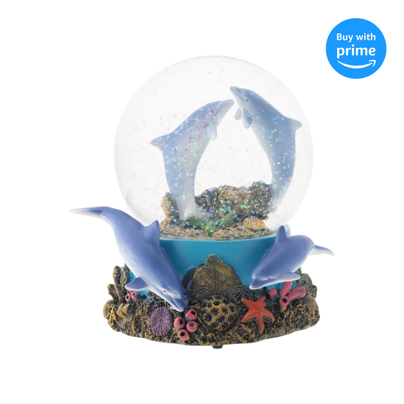 Front view of Coral Reef Dolphin Pod Musical Snow Globe