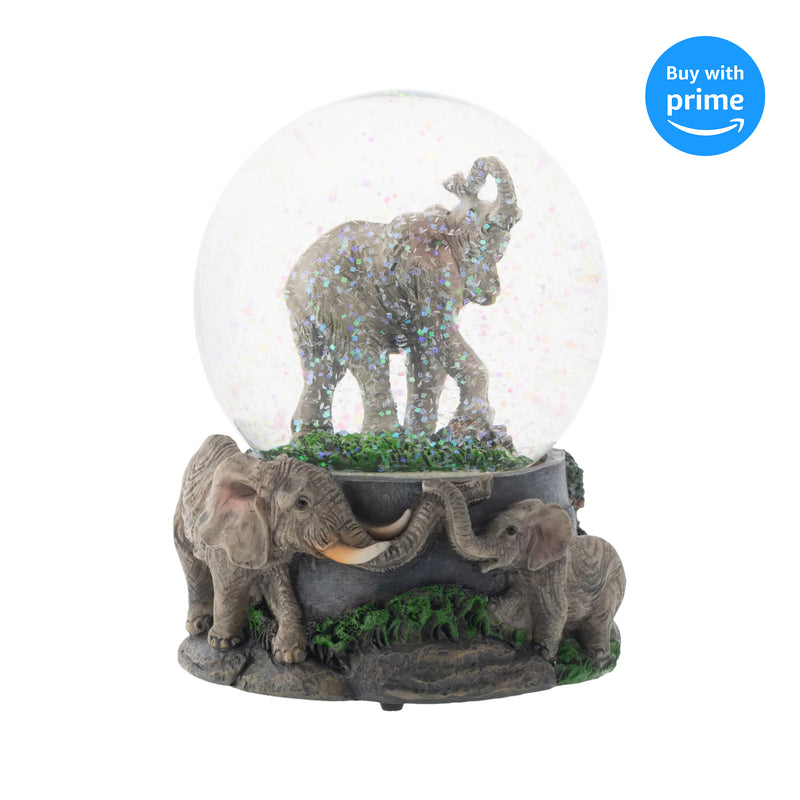 Front view of Elephant Pride Family Musical Snow Globe