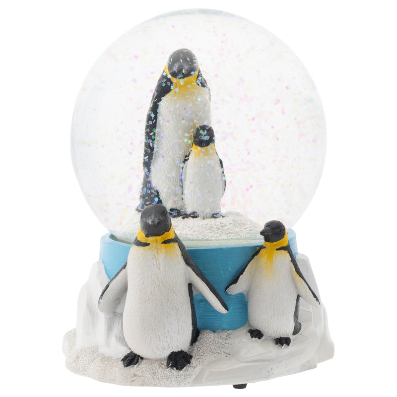 Front view of King Penguin Family Musical Snow Globe